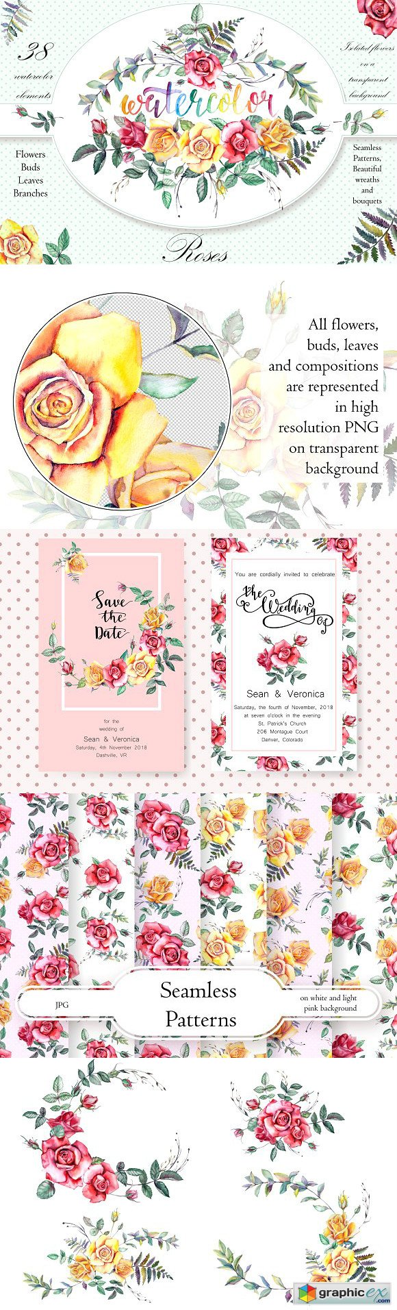 Watercolor Flowers Clipart - Roses