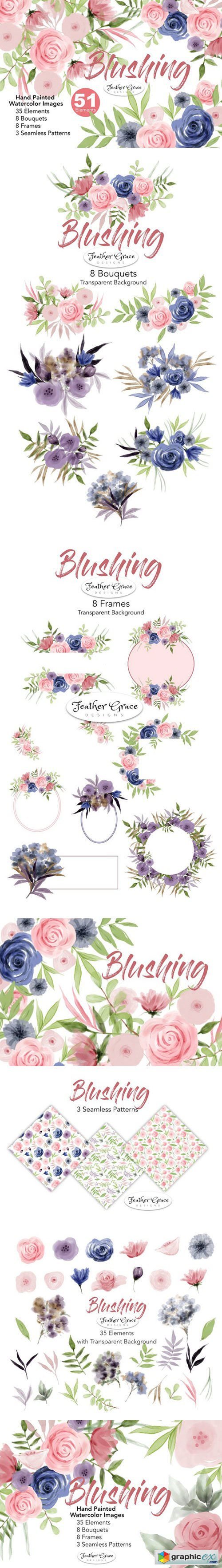Watercolor Flower Clipart - Blushing