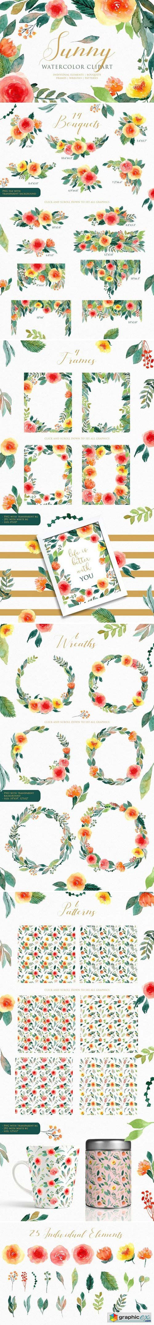 Sunny - Watercolor Floral Clipart