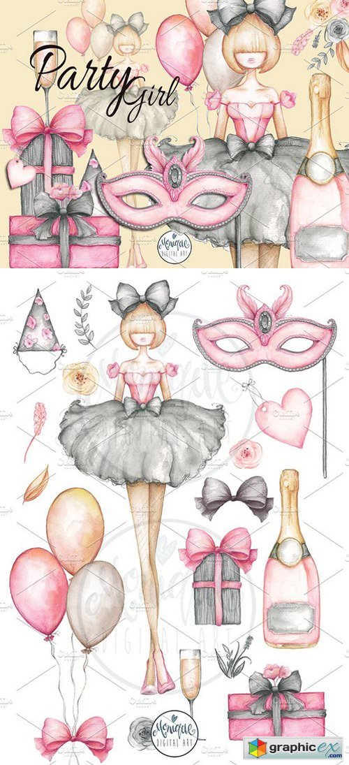 Party Girl Clipart Watercolor