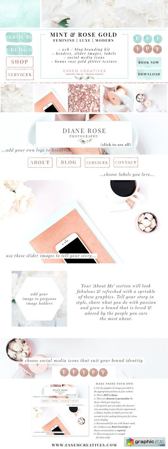 Mint Rose Gold Web Blog Branding Kit