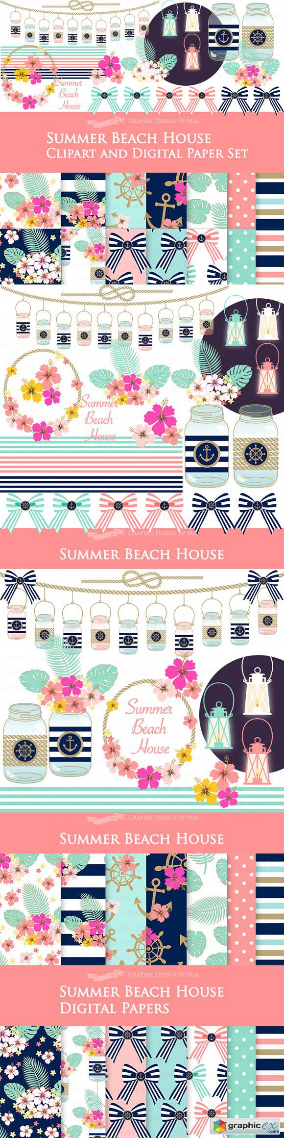 Beach House Clipart Pattern set