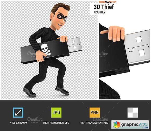 3D Thief Holding USB Key