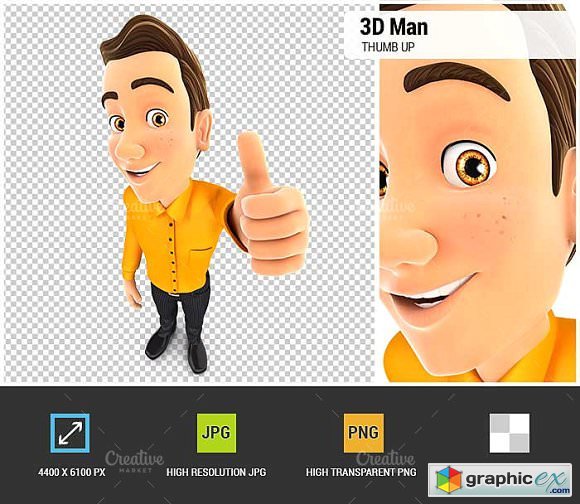 3D Man Positive Pose with Thumb Up