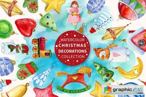 Watercolor Christmas decorations set 404928