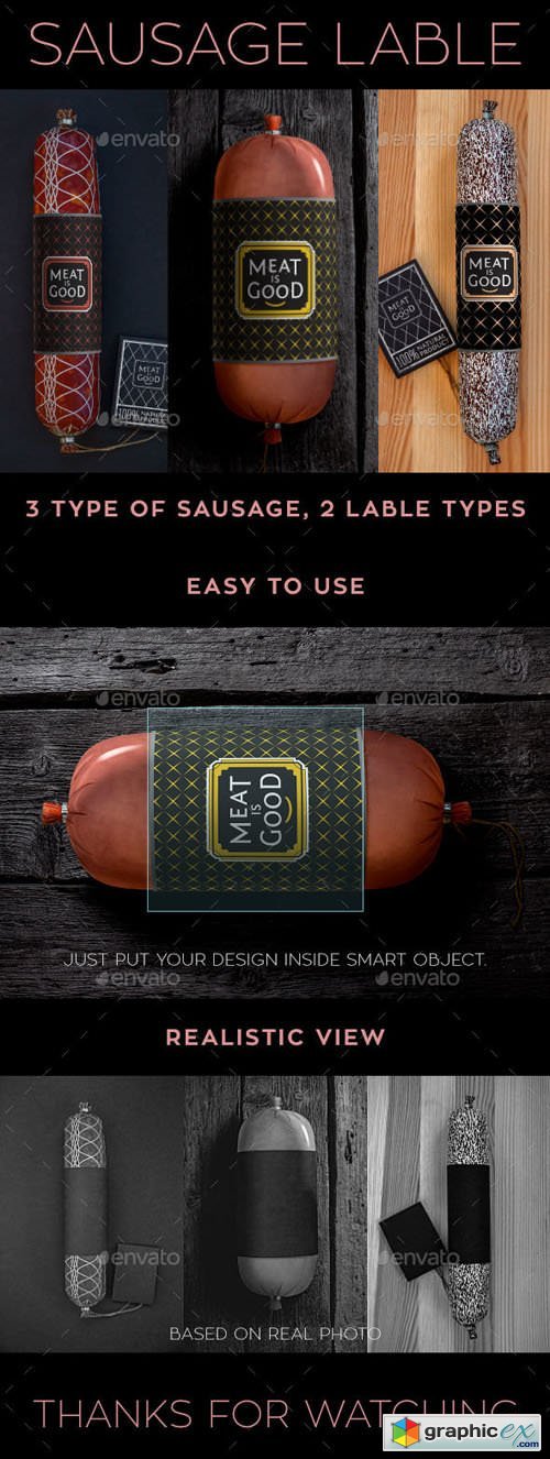 Sausage Label Mock Up | Realistic | 3 Type of Sausage