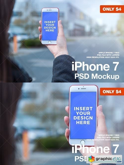 iPhone 7 RED PSD Mockup 1419608