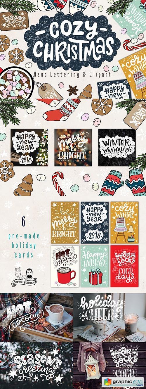 Cozy Christmas Lettering and Clipart
