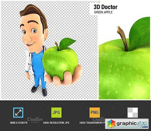 3D Doctor Holding Green Apple