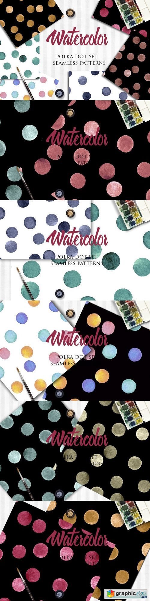 Watercolor polka dot patterns set