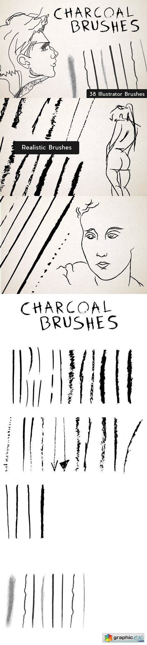 Set of 38 Charcoal Brushes