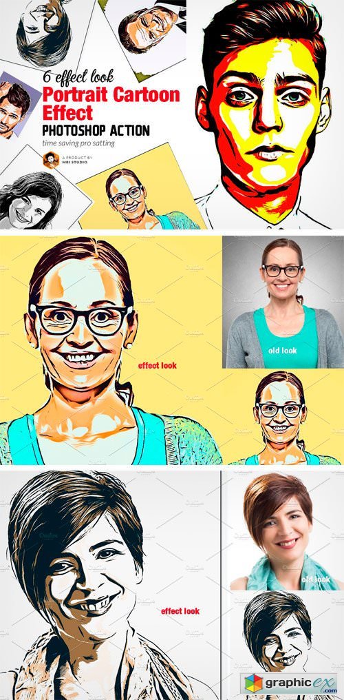 Portrait Cartoon Effect Action » Free Download Vector Stock Image Photoshop  Icon