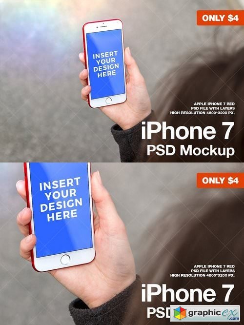 iPhone 7 RED PSD Mockup 1419601