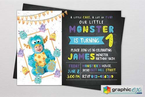 Birthday Invitation Card Monster