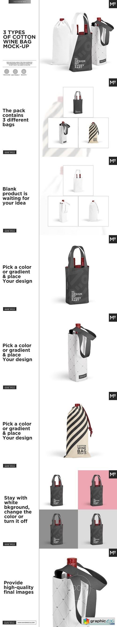 Cotton Wine Bags 3 Types Mock-up