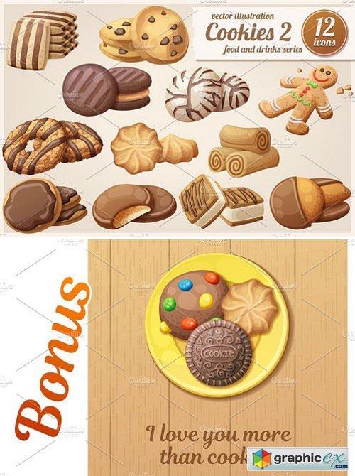 Cookies 2: Cartoon vector food icons