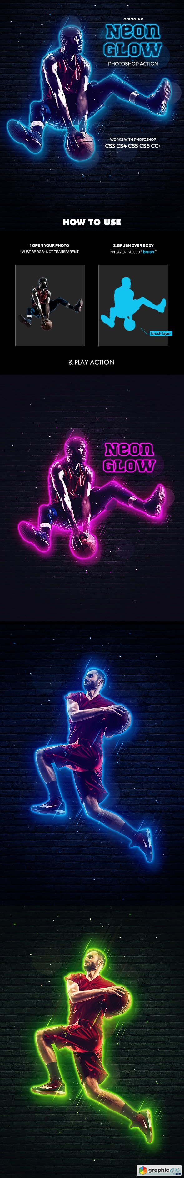 Neon Glow Photoshop Action - Animated