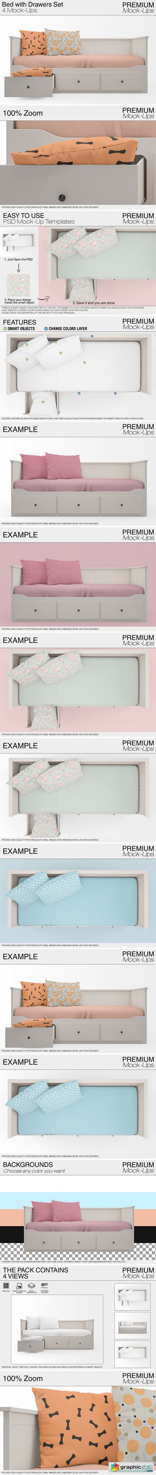 Bed with Drawers Mockup Pack