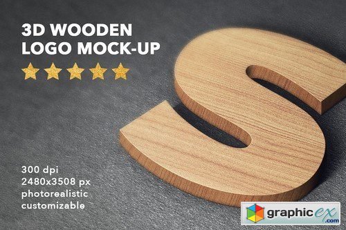 3D wooden logo sign mock-up