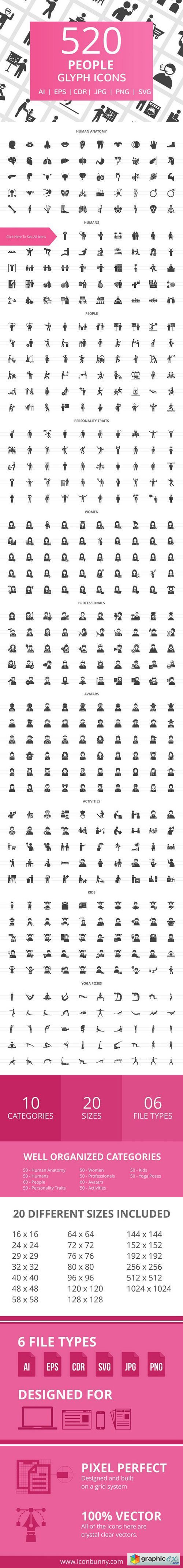 520 People Glyph Icons