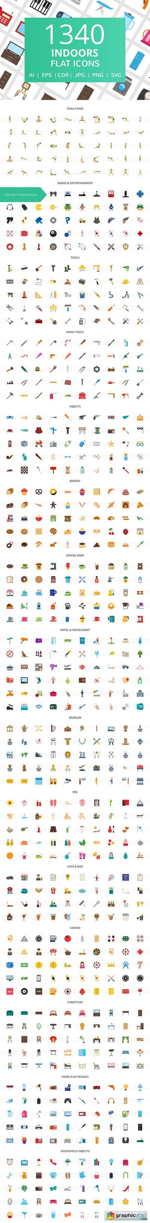 1340 Indoors Flat Icons