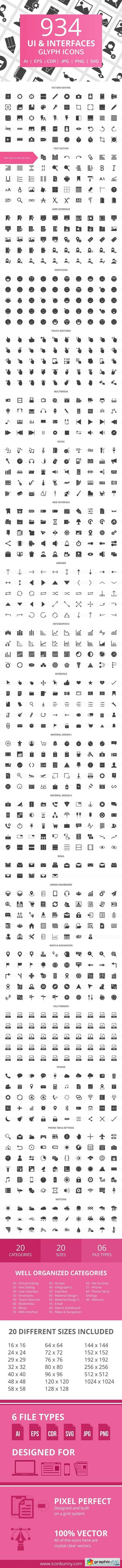 934 UI & Interfaces Glyph Icons