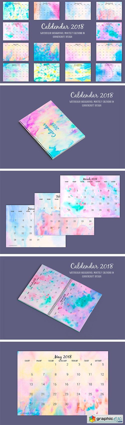 2018 Calendar Monthly Watercolor