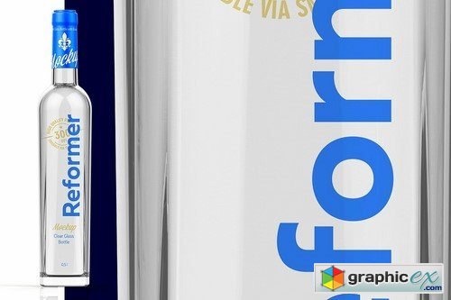 Clear Glass Bottle with Gin Mockup 0