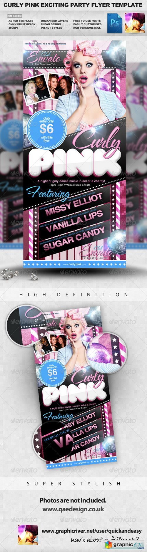 Curly Pink Exciting Club Party Flyer Template
