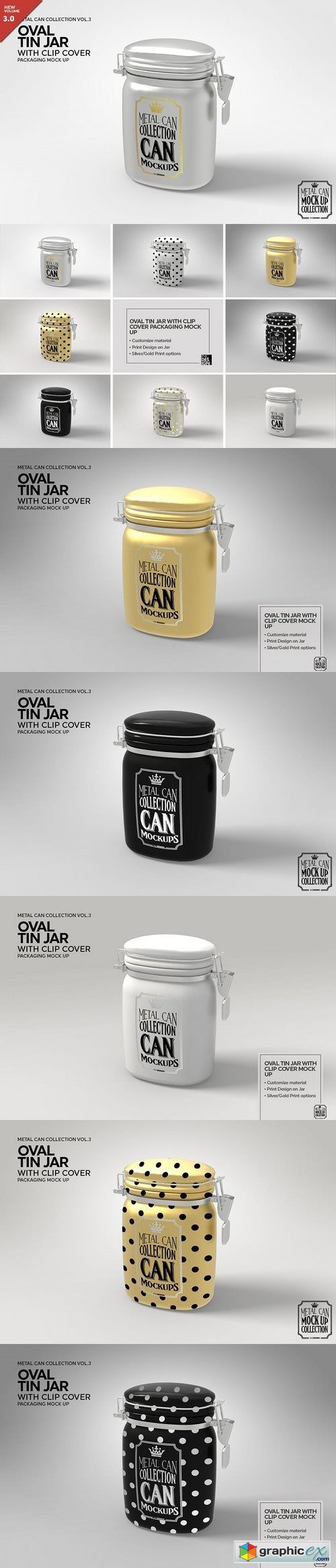 Oval Tin Jar With Clip Cover Mock Up