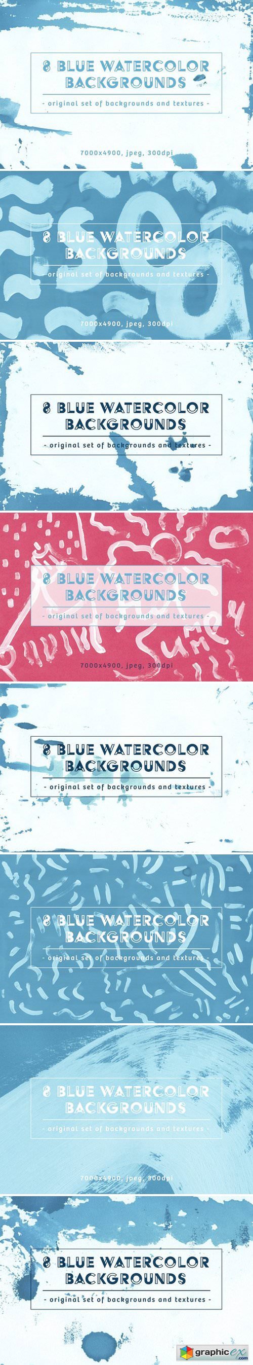 Set of 8 Blue watercolor Backgrounds