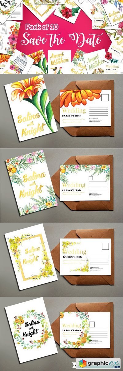 10 Floral Wedding Postcards Bundle