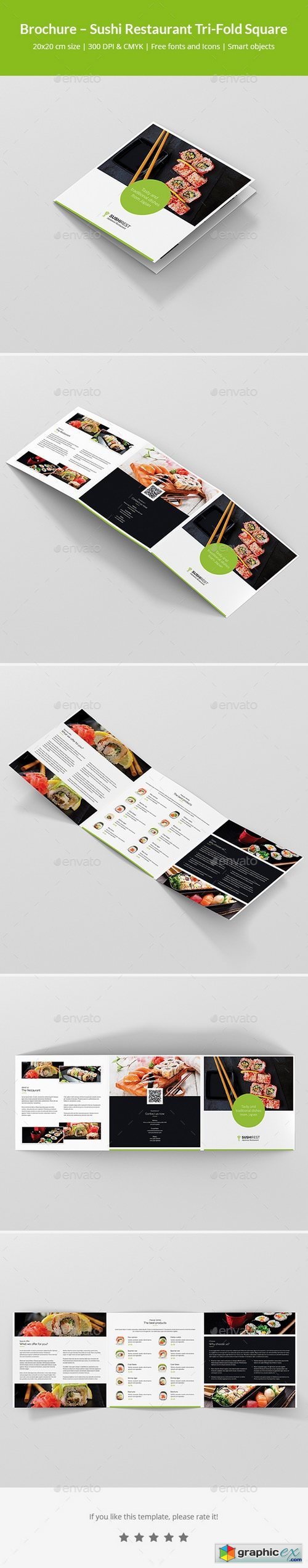 Brochure  Sushi Restaurant Tri-Fold Square