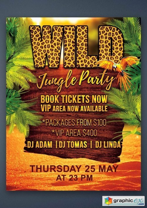 Wild Jungle Party Flyer PSD Template