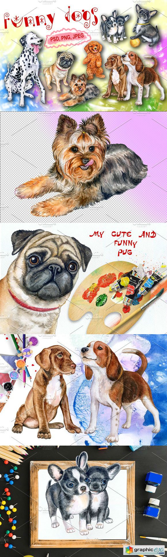 Funny dogs Watercolor