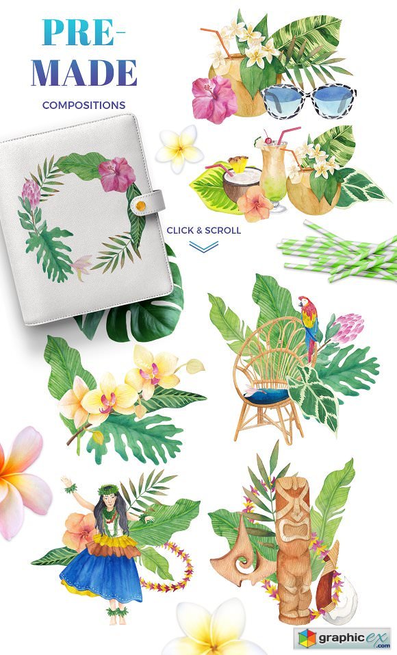 Hawaii - watercolor design bundle