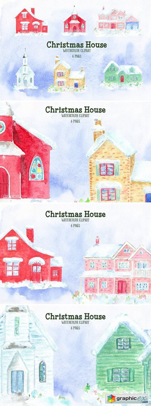 Watercolor Christmas House