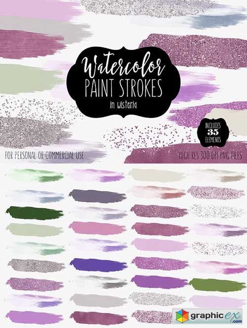 Watercolor Paint Strokes in Wisteria