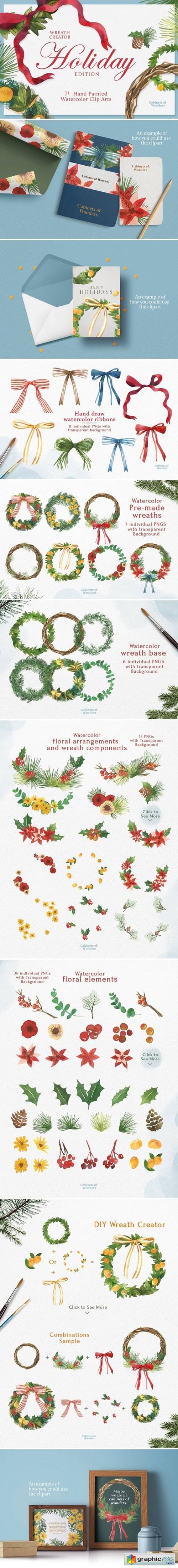 Holiday Wreath Watercolor Clipart