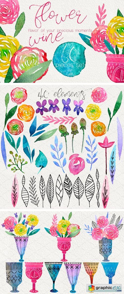 Flower Wine - Watercolor Design Kit