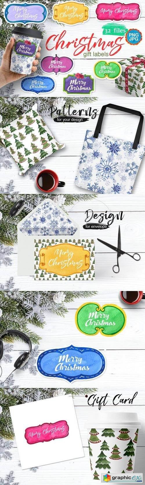 Gift labels PNG watercolor set