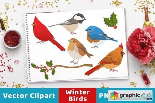 Winter Birds Christmas Clipart