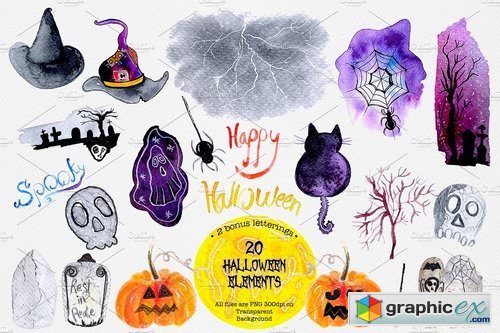 Halloween Watercolor Clipart Set