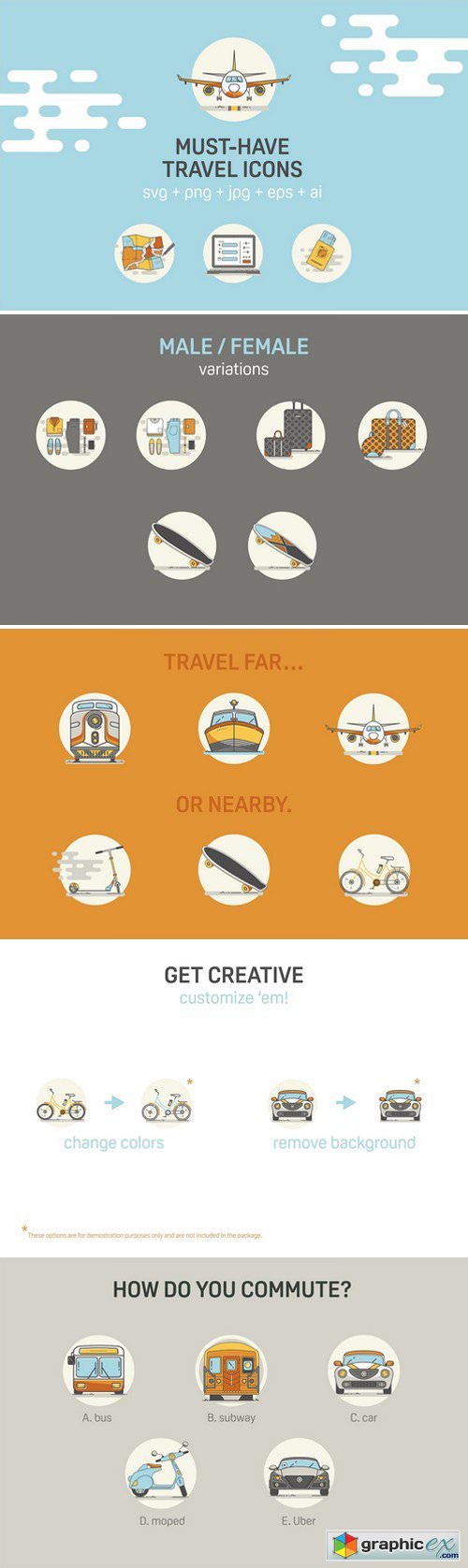 Detailed Customizable Travel Icons