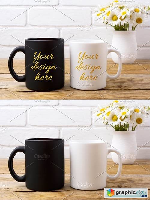 White and black coffee mug mockup