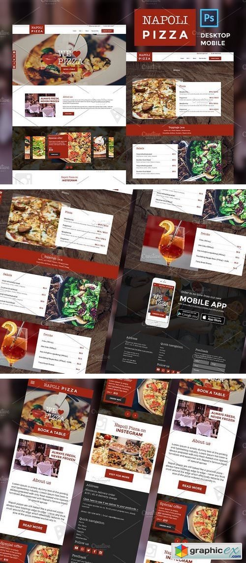 Pizza restaurant website PSDs