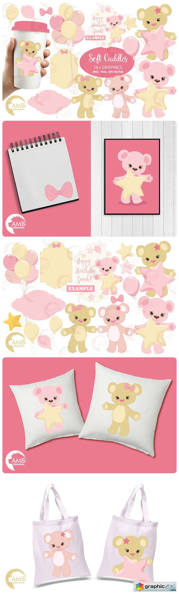 Baby bear in pink, nursery AMB-1450