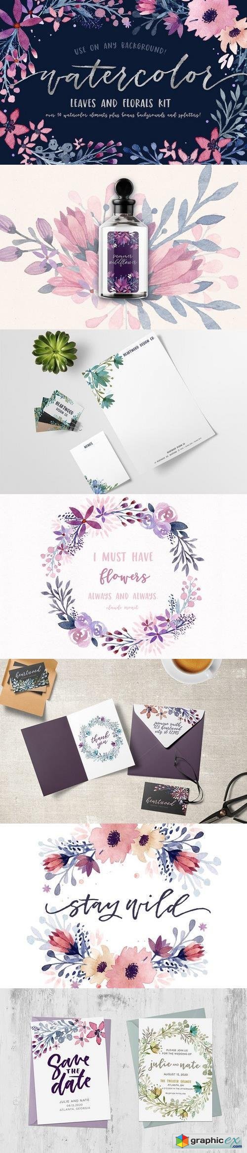 Watercolor Leaves and Florals Kit