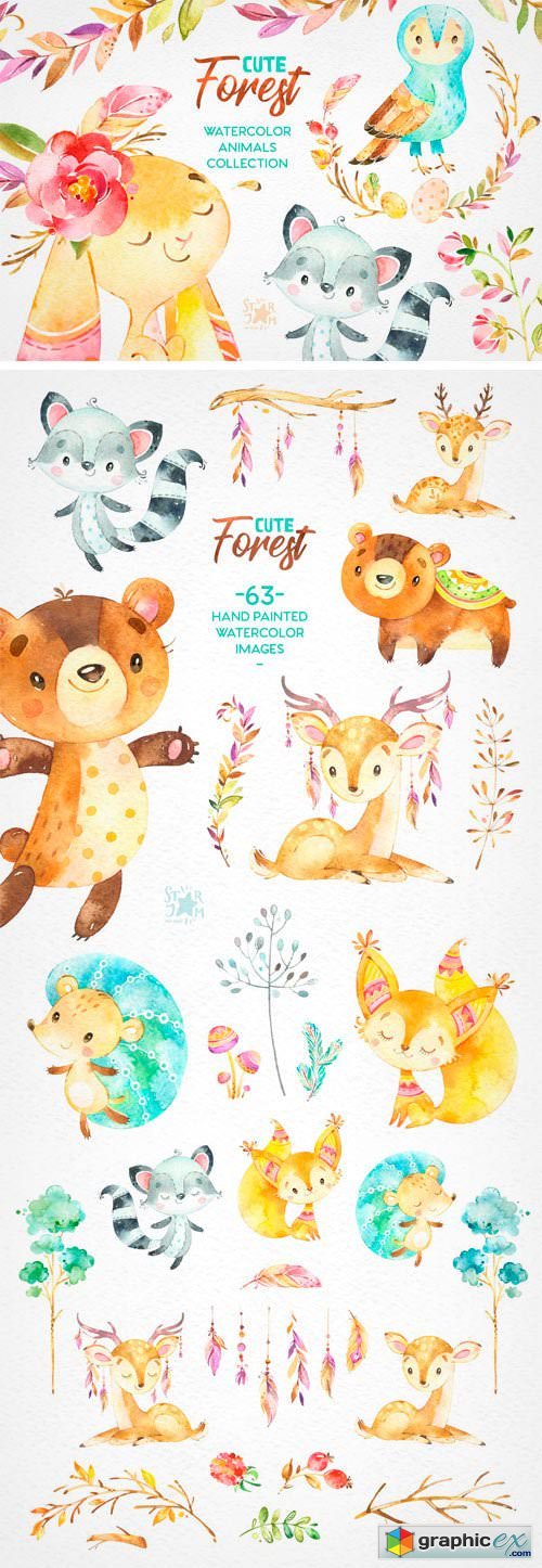 Cute Forest. Collection of Animals