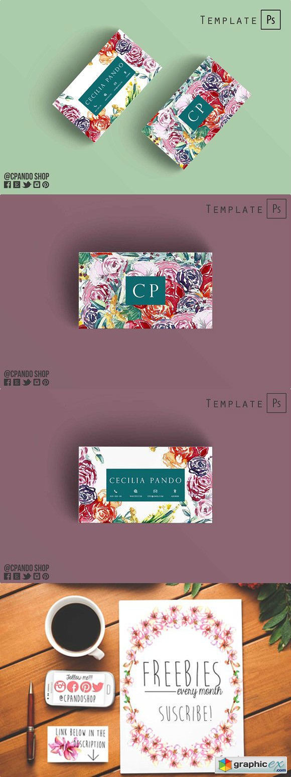 Watercolor flowers business card